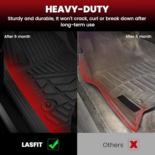 LASFIT Floor Mats for Ford F250 F350 F450 2017-2026 Crew Cab Front Bench Seat | Rear W/Fold-Flat Storage Carpet Floor Super Duty All Weather Protector TPE Car Floor Liner, 1st & 2nd Row, 2pcs Black