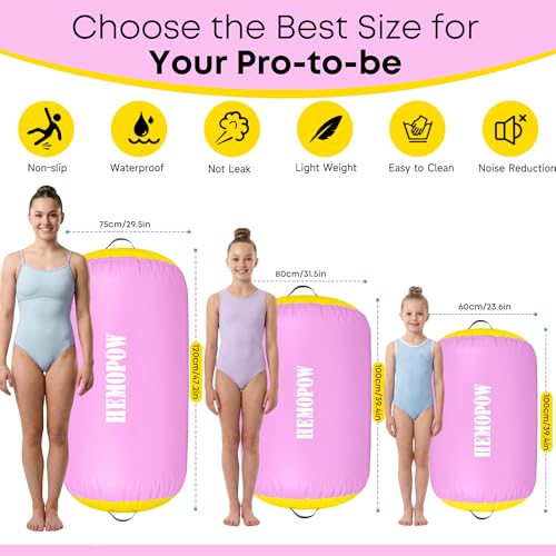 Inflatable Gymnastics Air Barrel Roller with Electric Pump, Heavy Duty PVC Tumbling Barrel Back Handspring Trainer, Air Tumble Track Mat for Home Gym, Cheerleading, Yoga Practice - color: Pastel Pink & Soft Yellow, size: 3.3'L x 2'D