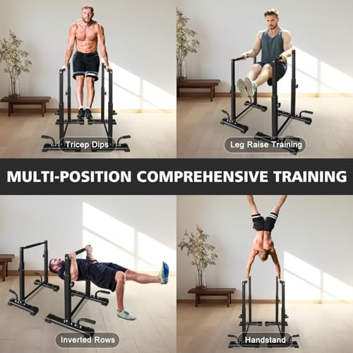 Dip Station Set, 6 Level Adjustable Pull Up Bars, 1200lbs Heavy Duty Parallettes Bars, Dip Station for Full Body Workout Fitness