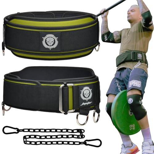 2-in-1 Weightlifting Belt & Dip Belt with Chain for Added Weight Training,Weightlifting, Squats, Deadlifts,Powerlifting for Men & Women - color: Green/Grey, size: XX-Large