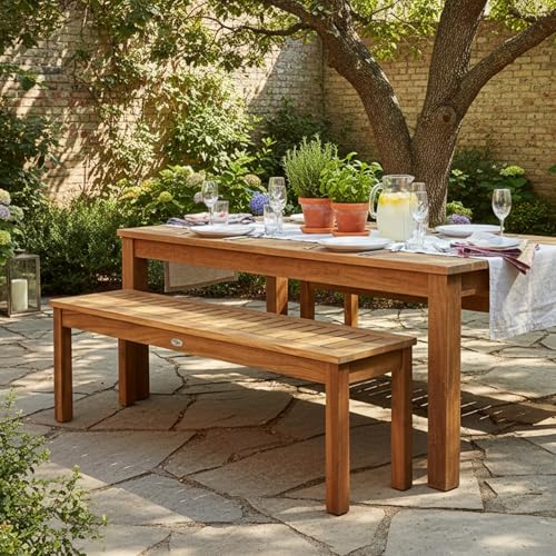 Tangkula 52 Inches Acacia Wood Outdoor Bench, Wood Bench for Dining Room Entryway Poolside Garden, Patio Backless Dining Bench with Slatted Seat, Ideal for Outdoors & Indoors - size: 52"