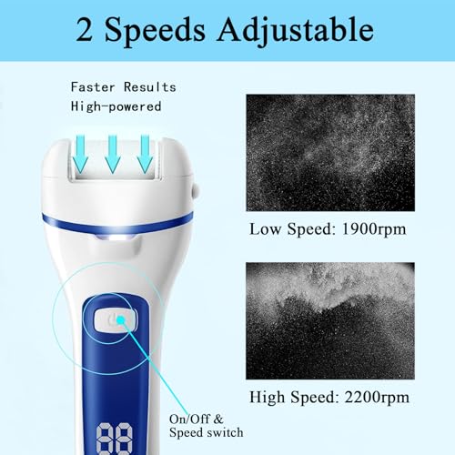 Callus Remover for Feet, 13-in-1 Professional Pedicure Tools Foot Care Kit, Foot Scrubber Electric Feet File Pedi for Hard Cracked Dry Dead Skin, 3 Rollers, 2 Speed, Battery Display (White&Blue) - style: White&Blue