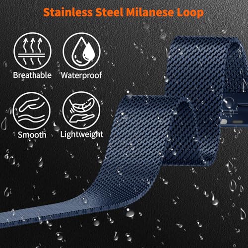 Milanese Loop Compatible with Apple Watch Ultra 3/2/1 Band 49mm 46mm 45mm 44mm 42mm, Magnetic Stainless Steel Strap Bands for iWatch Ultra SE 3/2/1 Series 11 10 9 8 7 6 5 4 3 2 Men, Dark Blue - color: Dark Blue