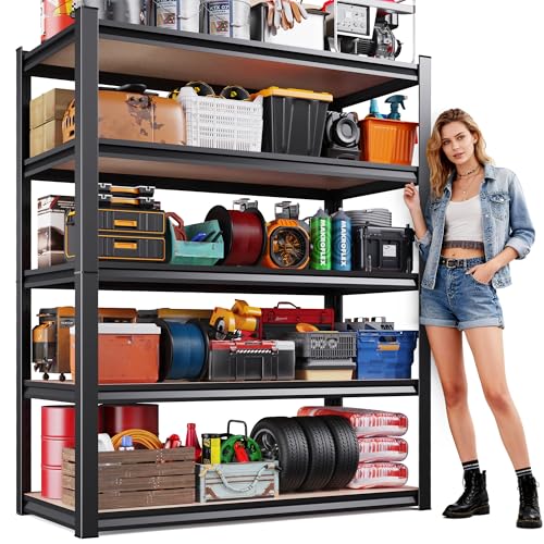 Garage Shelving-2050 lbs 5 Tier Storage Shelves,Adjustable Heavy Duty Metal Shelving Unit and Storage Large Rack,Utility Steel Shelf for Warehouse Industrial Pantry Basement -78"x45"x20",Black - size: MDF/46"Wx20"Dx78"H