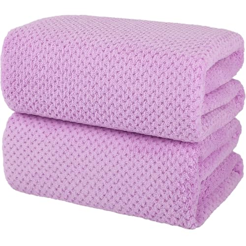 2 Pack Bath Towel Set, Waffle Bath Towel Set, Microfiber Super Soft Highly Absorbent, Sturdy Quick Drying Towels for Bathroom, Gym, Sports, Yoga (2 Piece 27" x 55", 2Purple) - color: Purple, size: 27 x 55 Inch