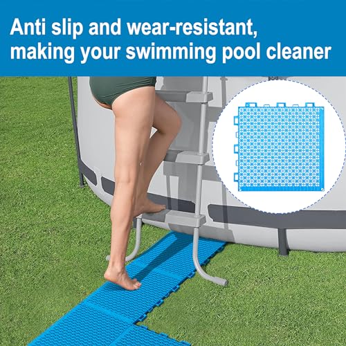 Moonoom 16 Pcs Ground Pool Drainage Walkway, 10.3" x 10.3" Floor Protector Mat, Non-Slip Plastic Modular Interlocking Cushion for Protecting Lawn and Away From Litter