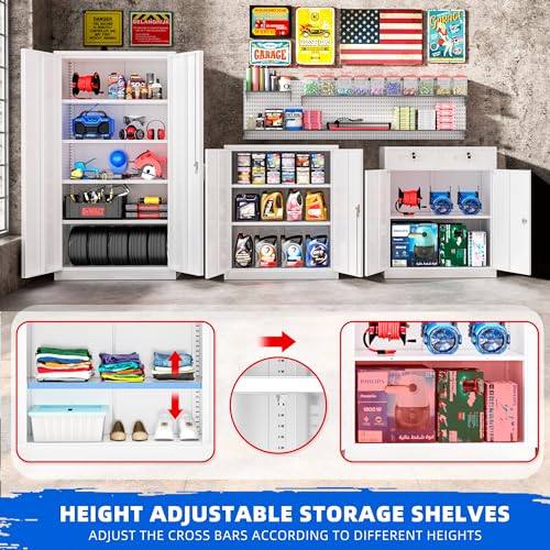 Superday Locking Metal Cabinet 72"×36"×18", Tall Storage Cabinet with 2 Doors and 4 Shelves, Large Metal Steel Utility Cabinets for Office File Bathroom Medicine Garage Pantry (White) - color: White, style: 72"