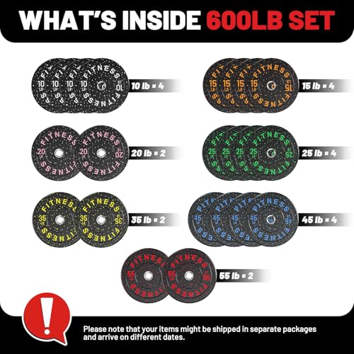 2" Bumper Plates Set Olympic Weight Plates for Barbell Strength Training | Papababe 2Inch Weights Plates Set, Floor Protective Plates, 20-600lbs Rubber Bumper Plates for Weightlifting, Bench Press - size: 600 LB SET, style: High Bounce