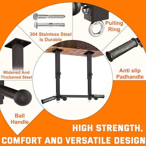 Ceiling Mount Pull Up Bar for Garage/Basement/Rafter - Heavy Duty 800LBS Adjustable Height Multi-Grip Chin Up Bar,Ceiling Joist/Beam - color: Black