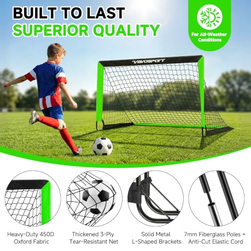 2 Pack Kids Soccer Goals for Backyard Set, 4x3 ft Portable Pop Up Soccer Goal, Kids Soccer Net Training Equipment with Soccer Target, Ball, Cones, for Ages 3-12 Outdoor Sports Games Gifts - color: Black Green