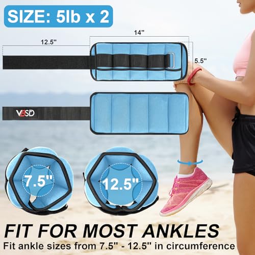 VBSD Adjustable Ankle Weights for Men Women, 2 4 6 8 10 lbs 1 Pair Leg Weight Straps, Weighted Ankle Weight Set with Removable Sandbags for Walking Running Yoga Physical Therapy Gym Home Workout - color: Blue, size: 5LBx2