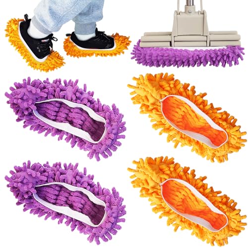4 Pcs Shoes Cover Dust Duster, Washable Mop Slippers Shoes for Floor Cleaning, Reusable Microfiber Duster Mops for House, Office, Bathroom, Kitchen Cleaning (2Pairs)