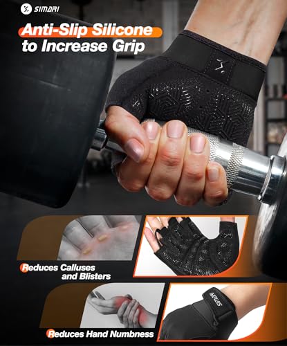 SIMARI Breathable Workout Gloves with Cushion Pad/Grip/Reduce Calluses, Weight Lifting Gloves for Gym Exercise, Cycling, Weightlifting Training, Fitness, Pilates, Kayaking, Gift for Men & Women - color: 1-Black, size: Large