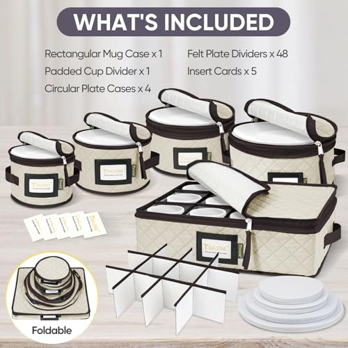 BALEINE China Storage Containers, Sturdy Quilted Wine Glass Storage, Plate Organizer with Carry Handles, Moving Boxes for Dishes, Cups, Mugs and Stemware (Plate Mug Combo, Soft Shell Cream) - color: Cream, style: Plate Mug Combo-Soft Shell