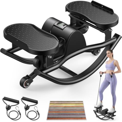 Rock Stepper, Side to Side Stepper for Exercise at Home, Low-Impact 3D Rocking Stepper Machine with Resistance Bands & Non-Slip Mat, Side Stepper for Full Body Workout, 250 LBS Capacity - color: BLACK