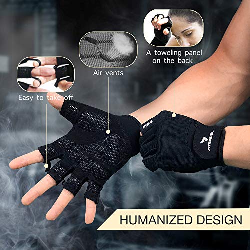 ATERCEL Workout Gloves for Men and Women, Exercise Gloves for Weight Lifting, Cycling, Gym, Training, Breathable and Snug fit - color: Black, size: Small