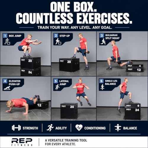 REP Fitness Stackable Soft Foam Plyo Box Set, Adjustable Plyometric Jump Box for Home Gym Workouts, Plyometric Jumping Platform for Exercise, Step Training, HIIT & CrossFit - style: 4", 6", and 20"