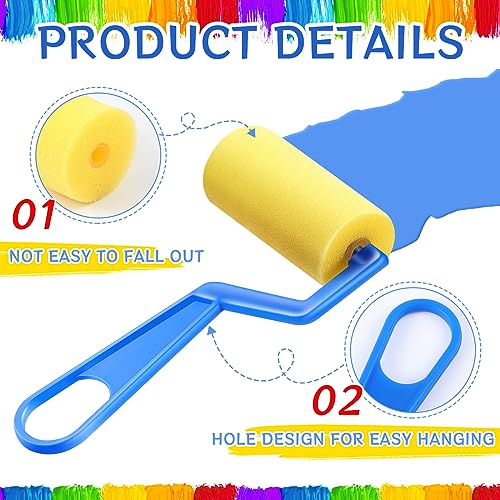 Tenceur 3 Inch Foam Paint Rollers Painting Sponge Roller Small Sponge Paint with Plastic Handle for Artists Kids Back to School Gifts Educational Graffiti Painting Art Craft Supplies(Blue,30 Pcs) - color: Blue