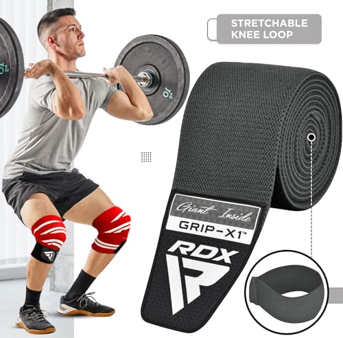 RDX Knee Wraps for Weightlifting, 78” Elasticated Straps Power Lifting Leg Press Support Gym Fitness Squats Workout Men Women - color: Grey
