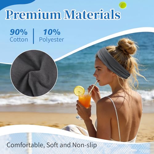 YARIEW 6Pcs Headbands Paisley Bandanas Head Bands Sweat Band Hair Wrap Headwrap Fashion Boho Wide Thick Workout Yoga Elastic Headbands Mens Cooling Running Sports Headband Sweatbands for Women and Men - color: Dark Gray, Brown, Maroon, Light Blue, Dark Gr