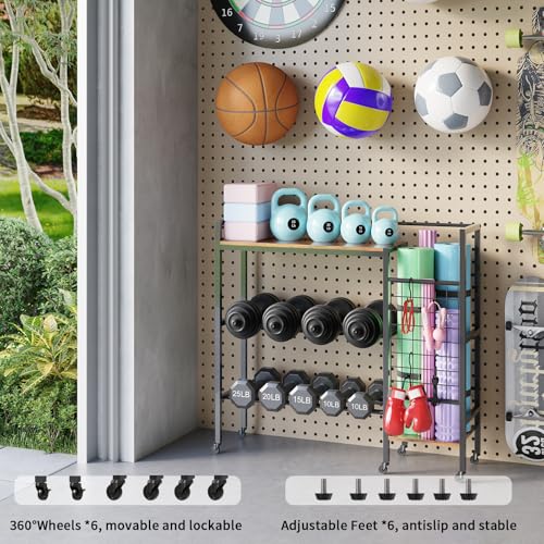 HavenlyYouth Dumbbell Rack, Home Gym Weight Rack Storage, Adjustable Dumbbell Stand Organizer with Wheels, Holds Dumbbells, Kettlebells, Yoga Mats - size: 35"