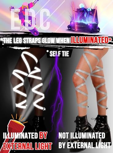 Ella Lust Reflective Rave Leg Wrap for Women - Adjustable Holographic Glow Straps Music Party Accessories EDC Concert Outfits - color: Reflective Silver