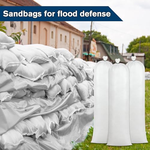 Threan 50 Pcs Sand Bags for Flooding Heavy Duty Sand Bags Sandbags for Flooding Tube Sandbags Empty Sand Bags for Water Barrier Flood Barrier(White)