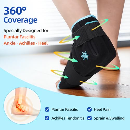 Comfytemp Ankle Foot Ice Pack Wrap for Plantar Fasciitis Relief, Heel Pain, Swelling, Achilles Tendonitis, Heel Spur, Sprain, Hot Cold Compress, Women Men Gift for Mom DaD, FSA Eligible HSA, 2 Packs - color: Black 56, size: Standard