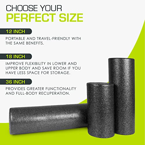 ProsourceFit High Density Foam Rollers 18 - inches long, Firm Full Body Athletic Massage Tool for Back Stretching, Yoga, Pilates, Post Workout Muscle Recuperation, Black - color: Black, size: 18"H x 6"D