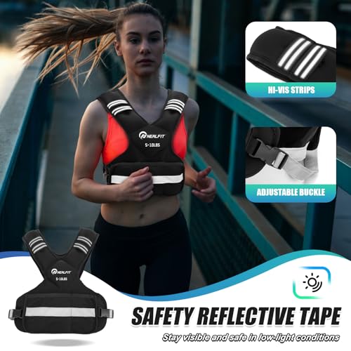 NEALFIT Weighted Vest for Women and Men, 5-10lb/11-20lb/18-30lb Adjustable Weighted Vest with Reflective Strip, Body Weight Vest for Walking, Running, Fitness, Strength Training - size: 5-10 lbs