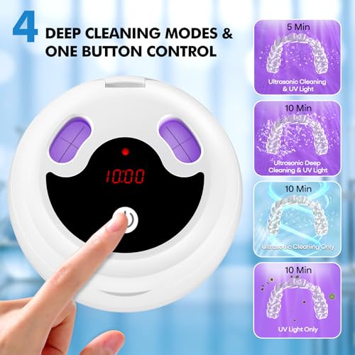 Upgraded Ultrasonic Retainer Cleaner Machine, 48kHz Ultrasonic Dentures Cleaner for Mouth Guards, Braces, Aligner, Toothbrush & Jewelry, 200ML Capacity, White - color: Pearl White