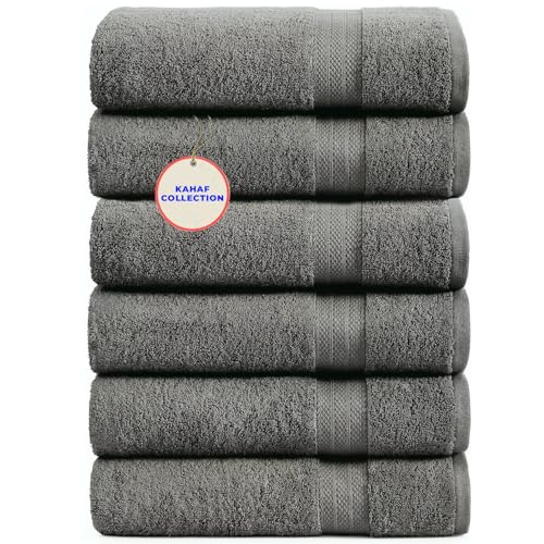 KAHAF COLLECTION 100% Cotton Bath Towels, 24x48 Pack of 6 Towels, Quick Dry, Highly Absorbent, Soft Feel Towel, Gym, Spa, Bathroom, Shower, Pool, Luxury Soft Towels (Light Grey, 24x48-6 Pack) - color: Light Grey, size: 24x48 - 6 Pack