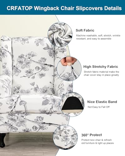 CRFATOP Waterproof Wing Chair Slipcovers 2 Piece Stretch Wingback Chair Cover Spandex Fabric Wingback Armchair Covers with Elastic Bottom for Living Room Bedroom Wingback Chair,B02 - color: Color B02