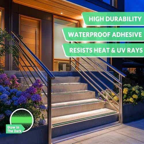 LifeGrip Anti Slip Traction Tape with Glow in the Dark Green Stripe, 2"x38' | Best Grip Tape, Friction, Abrasive Adhesive for Stairs, Tread Steps, Indoor and Outdoor, Waterproof, Visiable at Night - color: Black/Green, size: 2" X 38'