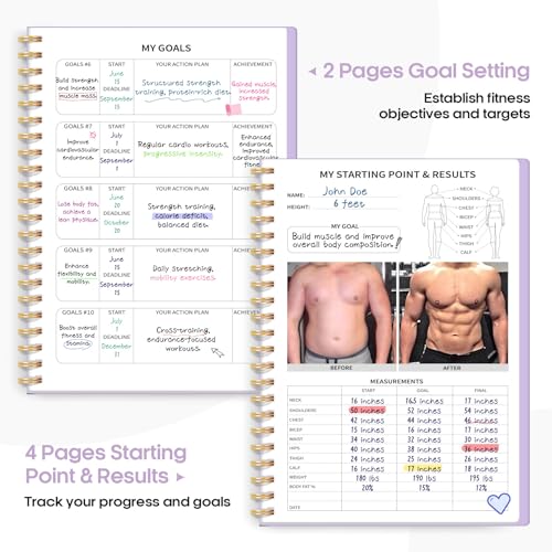 Fitness Workout Journal for Women & Men, A5(5.5" x 8.2") Workout Log Book Planner for Tracking, Progress, and Achieving Your Wellness Goals-Lavender - color: l.Lavender