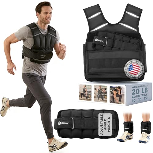 Lifepro Adjustable Weighted Vest for Women & Men - Flexvest 15 or 20 lb Workout Vest – Reflective Fitness Weight Vest with Phone Pocket for Running, Cardio, Strength Training - size: Men