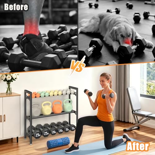 Upgraded Dumbbell Rack, 600LBS | 250LBS Heavy Duty Weight Rack for Home Gym, Weight Rack for Dumbbells & Kettlebells Organizer (Rack Only) - size: 3 Tier