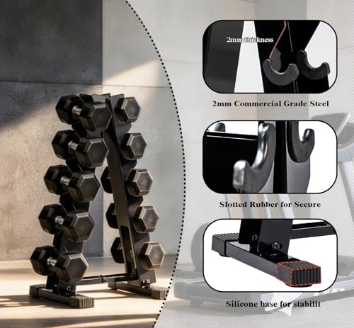 5 Tier Dumbbell Rack Weight Rack for Home Gym | 260 LBS Capacity, Steel A-Frame, Space Saving Folds Up Design, Rack Only No Dumbbells