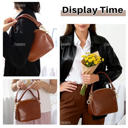 AUEAR, 15.7 Inches Replacement Handles Purses Straps Brown Handbag Strap Replacement for Small Handmade Straw Bag (Style A, 2 Pack) with Gold Metal Lobster Buckles - color: Brown