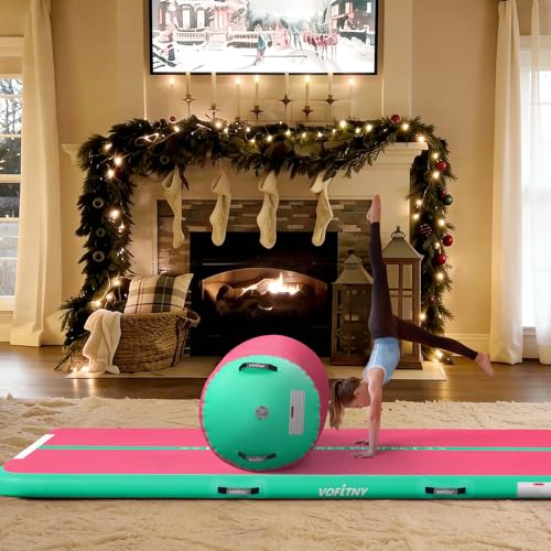 VOFiTNY Gymnastics Tumbling Equipment Air Barrel Inflatable Octagon Tumbler Roller Back-bend Trainer Cheerleading Without Pump - color: Pink/Mint nopump, size: 3.3'L x 2'D
