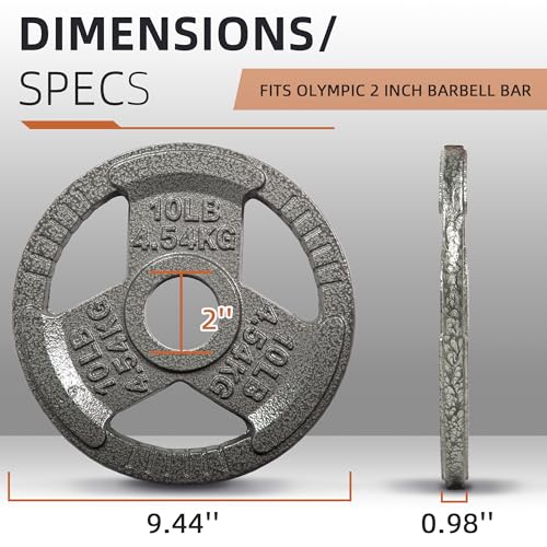 Fitvids 2 Inch Olympic Barbell Weight Plates, 2.5 LB to 45 LB Plates for Home Gym Strength Training, Triple-handle Design - style: 10LBS (Set of 4)