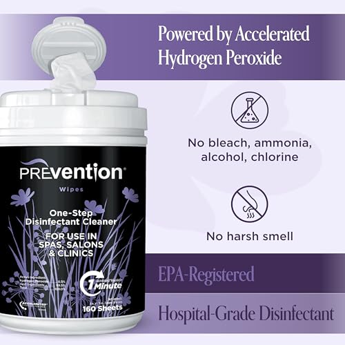 Prevention All Purpose Disinfectant Wipes – Canister of Cleaning Wipes for Salons, Spas, Wellness Centers and Yoga Studios – Hospital Grade Surface Sanitizing – 160 Count - size: Wipes Canister (1 Pack)
