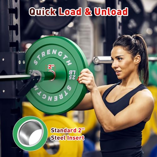 Rendpas Premium Color-Coded Rubber Bumper Plates Set - 2 Inch Olympic Weight Plates for Home Gym Cross and Strength Training - color: 100LB Set