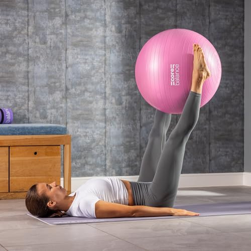 Core Balance Exercise Ball, Stability Ball for Yoga, Pilates and Fitness, Gym Ball for Home Gym and Office Chair, Training, Physical Therapy, Anti Burst, Pump Included, 55cm 65cm 75cm 85cm - color: Pink, size: L (23–26in | 58–65cm)