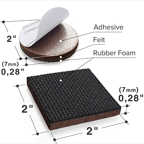 16 PCS 2" Non-Slip Furniture Pads X-Protector - Premium Furniture Grippers! | Self-Adhesive Rubber Feet for Furniture Feet - Ideal Non-Skid Furniture Pads Floor Protectors to Keep Furniture in Place! - size: 2 inch 16 Round & Square