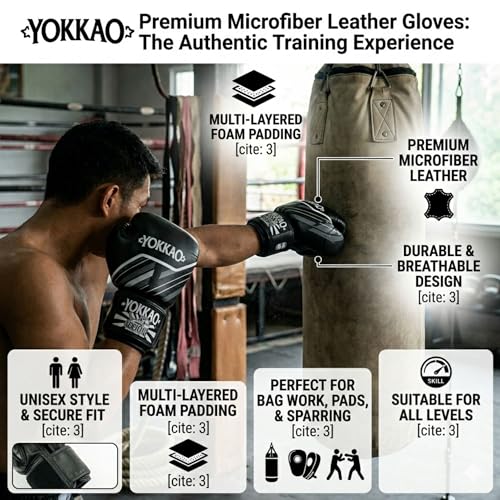 Yokkao Muay Thai Boxing Gloves – Essential Gloves for Beginners Men & Women Microfiber Leather Multi-Layered Foam Padding & Secure Fit - size: 8oz