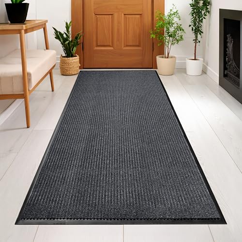 Durable Rubber Door Mat - Heavy Duty, Indoor/Outdoor, Easy Clean, Waterproof, Low-Profile Mat for Entry, Patio, Garage - Stylish (Charcoal, 6' x 2' (Mud Trapper)) - color: Charcoal, size: 2 x 6 feet