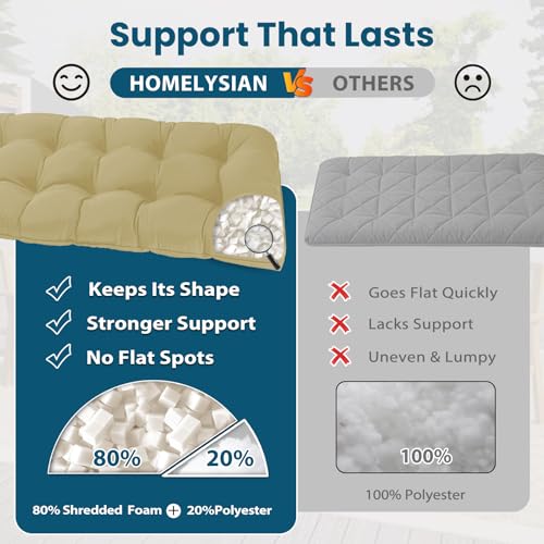 Tufted Bench Cushions for Outdoor Furniture, 44" x 19" Porch Swing Cushions Filled with Foam, Overstuffed Patio Cushions for Bench Loveseat with 2-3 Seats,Thick and Water Resistant, Khaki - color: Khaki, size: 44" x 19" x 5"