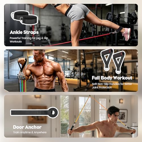 Resistance Bands Set, Himaly Exercise Bands Strength Training Fitness Bands Workout Elastic Bands with Legs Ankle Straps, Door Anchor, Handles & Carry Bag for Home Outdoor Workouts - color: Colorful (Standard Bands)