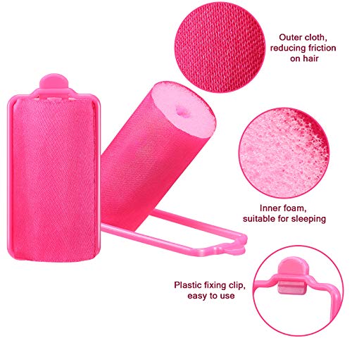 40 Pieces Sponge Hair Rollers Satin Rollers Silk Foam Roller Women Hair Curlers with Duck Teeth Clips for Hairdressing Styling(Rose Red) - color: Rose Red